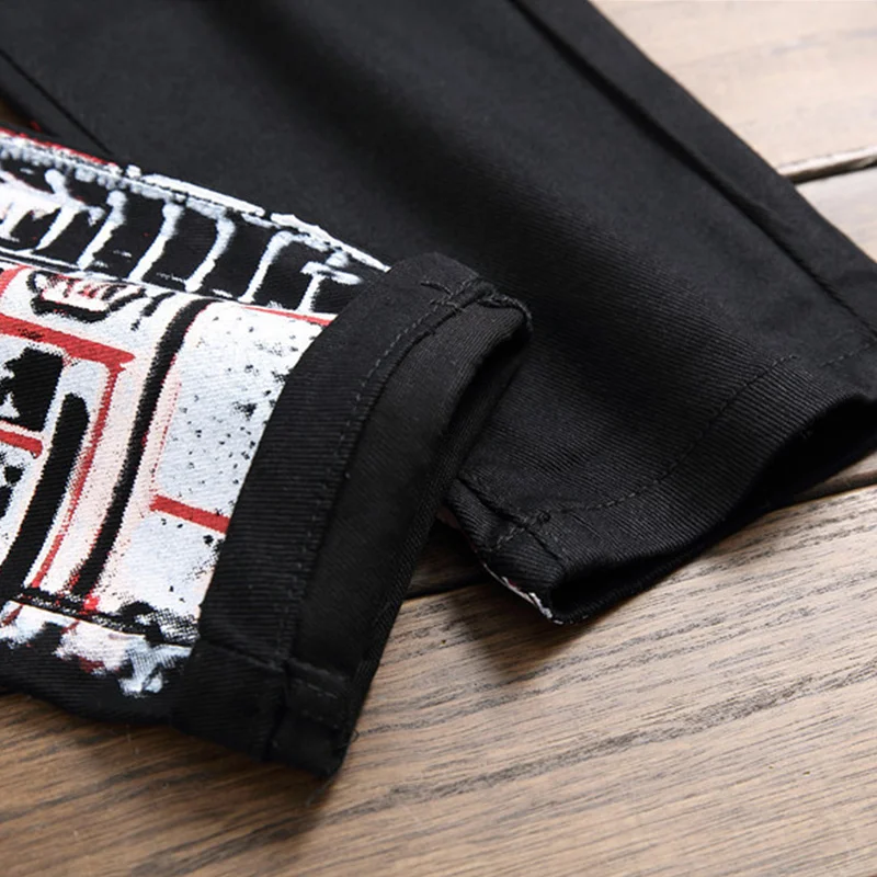 Promo Aolamegs Jeans Men Spray Cool Letter Print Retro Style Denim Advanced Tight Casual All-match High Street Style Jeans Streetwear