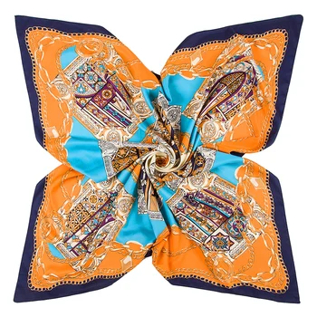 

100cm Summer Women Silk Scarves Square Scarf Ladies Luxury Brand beach Shawl Bandanna Large Hijab muffler female B266