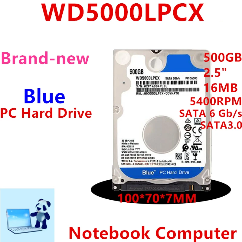 

New HDD For WD Brand Blue 500GB 2.5" SATA 6 Gb/s 16MB 5400RPM For Internal Hard Disk For Notebook Hard Drive For WD5000LPCX