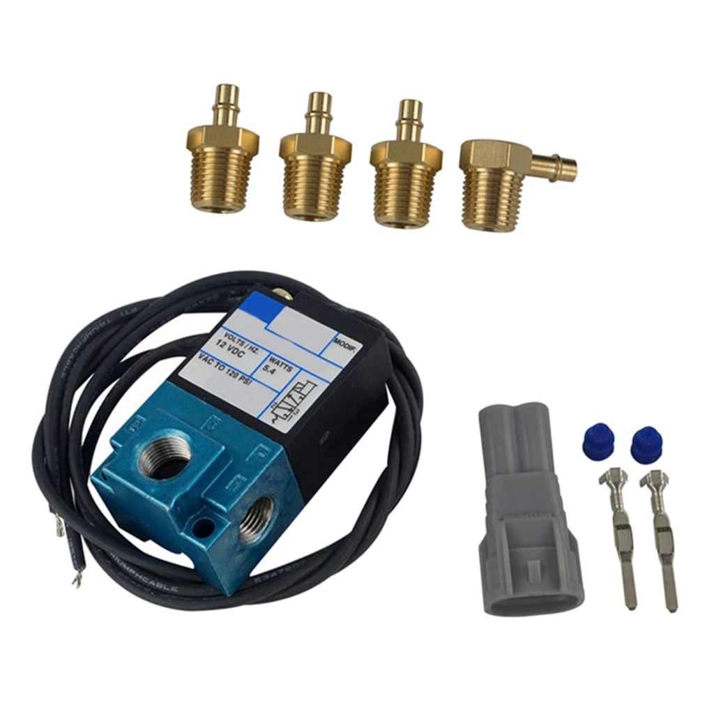 3 Port 5.4W Electronic Boost Control Solenoid Valve + Barbed Brass Fittings