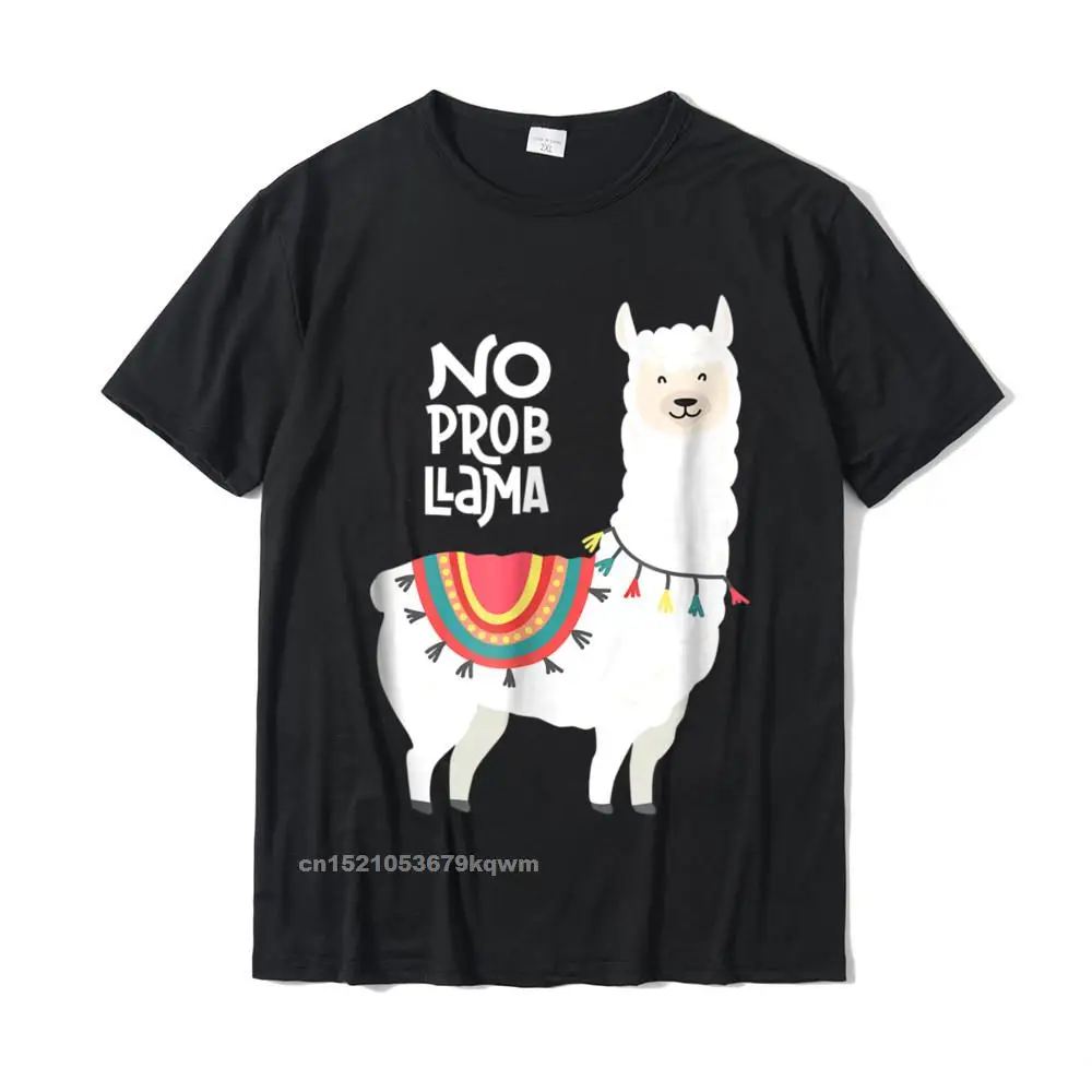 Classic Cotton Tops Shirts for Men Printed On T-Shirt Gift Brand Round Collar Tops Tees Short Sleeve Free Shipping Cute quot No Prob Llama quot Llama Funny Tshirt__4460 black