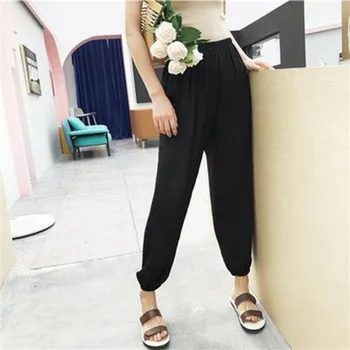 

Hot Women Casual Female Ankle Length Pants Elastic High Waist Trousers Fashion Loose Women Harm Pants New