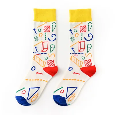 Jerrinut 1 пара носки женские Харадзюку Kawaii Happy Milk персональный каракули геометрические узоры печать забавные носки, милые носки - Цвет: jihetuxing