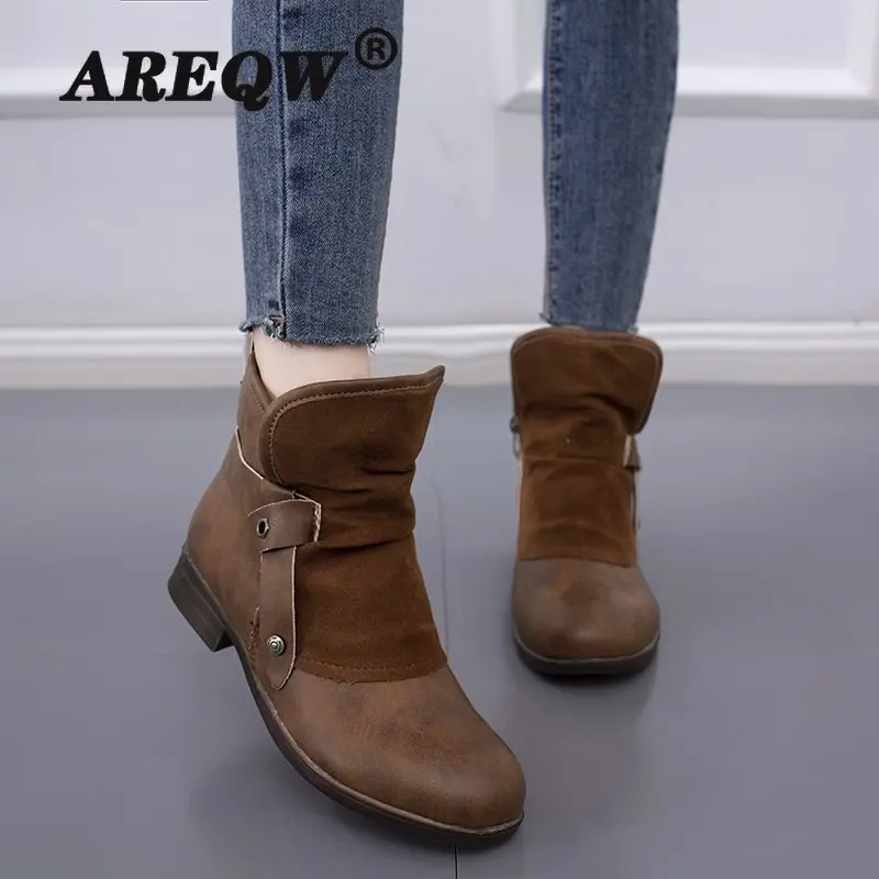 AREQW Lolita Boots Women Shoes Autumn Leather Booties Boots-women Round Toe Luxury Designer Black Ladies Med 2020 Rock Rubber | Обувь