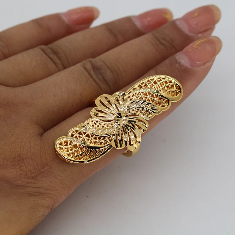 Anillo largo chapado en oro de 24 quilates para mujer, sortija a