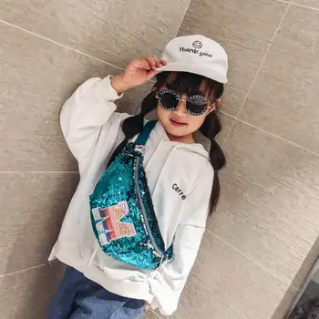 

Fashion Sequins Waist Pack Cute Kids Gilrs Crossbody Chest Bag Fashion Zipper Fanny Pack Small Purse Bum Bag