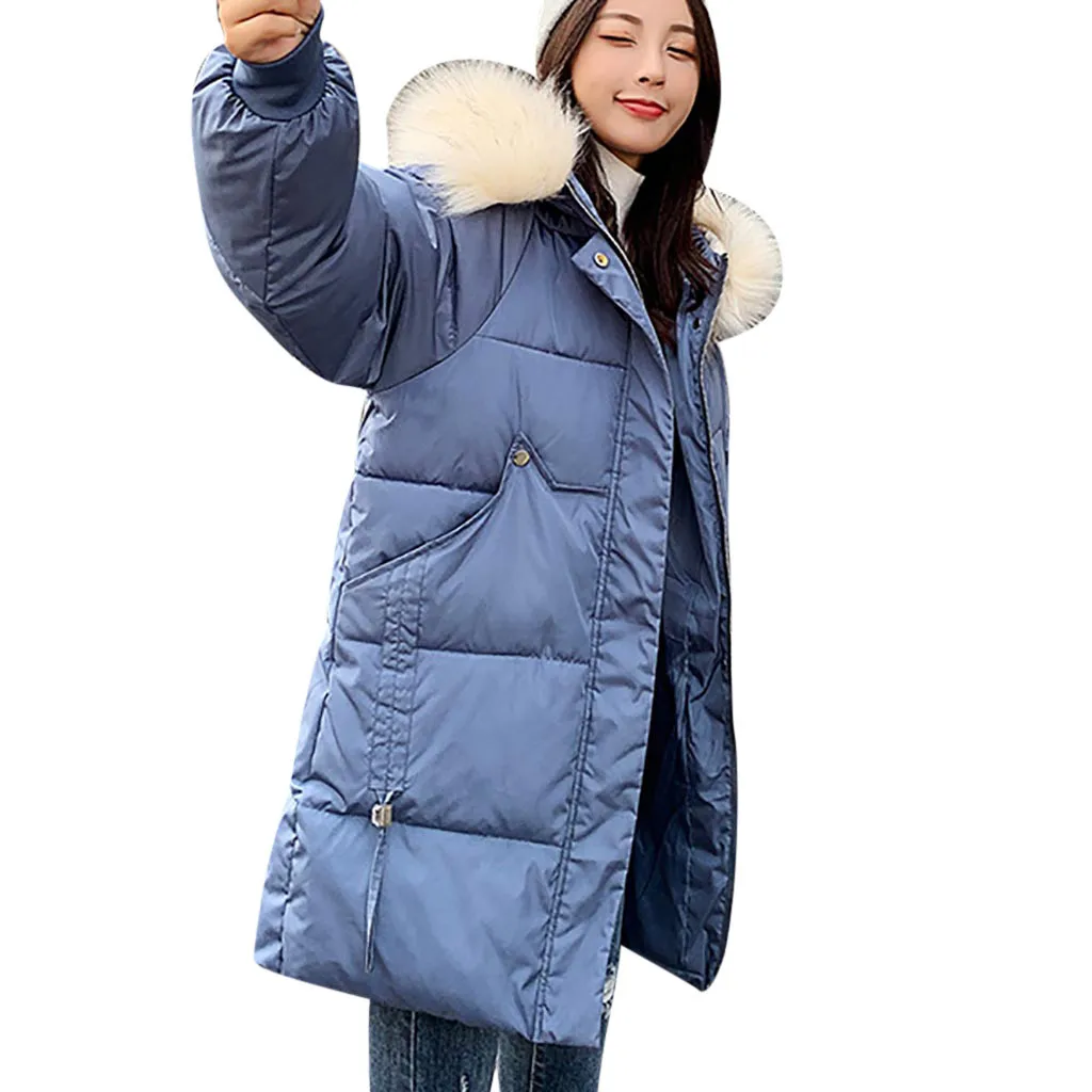 Женская однотонная Толстая зимняя тонкая теплая куртка с меховым воротником пальто зимнее пальто с круглым вырезом куртка-бомбер удобные пальто