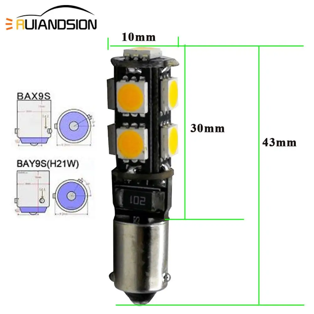 10 шт. BAX9S H6W BAY9S H21W bombillas led 5050 9smd автомобильные Габаритные фонари Производитель дверных номерных знаков задние лампы Янтарный 3000K
