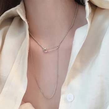 

S925 Sterling Silver Double-Layer Pin Necklace Female Chain Vintage Gothic Design Temperament Statement Fine Jewelry GIFT