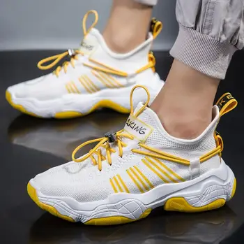 

2019 thick bottom increased flying woven breathable mesh face set foot coconut shoes men's sports shoes