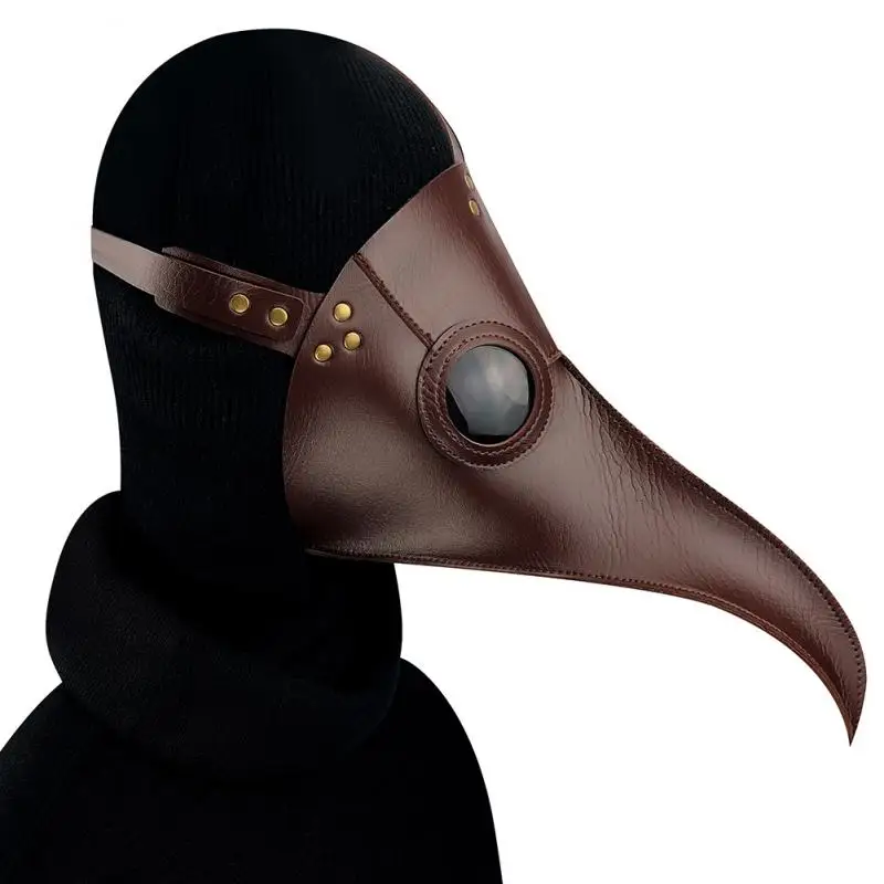 

Steampunk Style Long Beak Mask Faux Leather Pu Bird Cosplay Headgear Halloween Props Plague Doctor Headwear Unisex Black Rivet