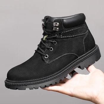

plus size men casual genuine leather boots outdoor cowboy shoes platform shorts boot spring autumn ankle botas zapatos hombre