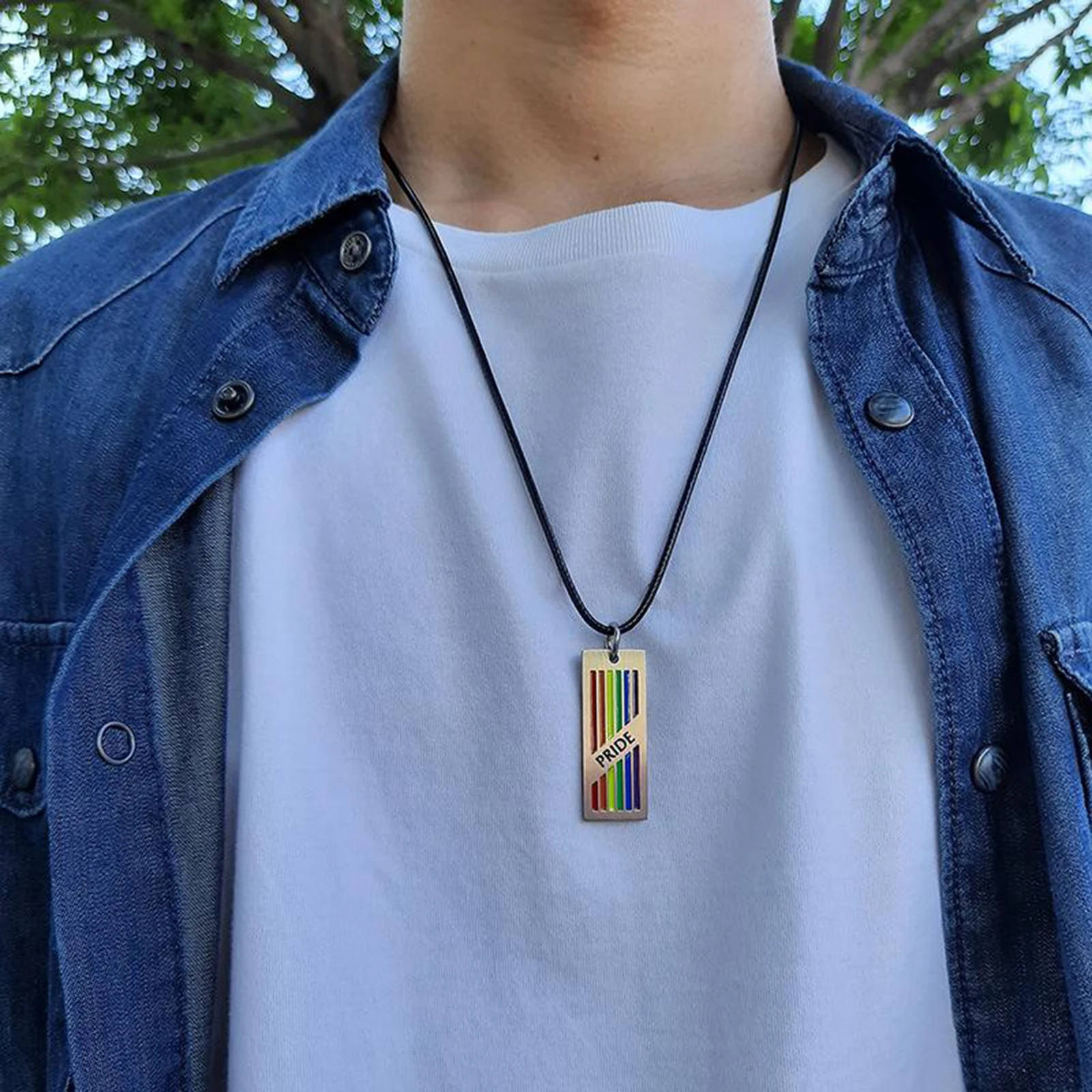 Rainbow Rectangle Tag Pendant Necklace LGBT Lesbian Gay Pride Flag Jewelry Rainbow Rectangle Tag Pendant Necklace LGBT Lesbian Gay Pride Flag Jewelry