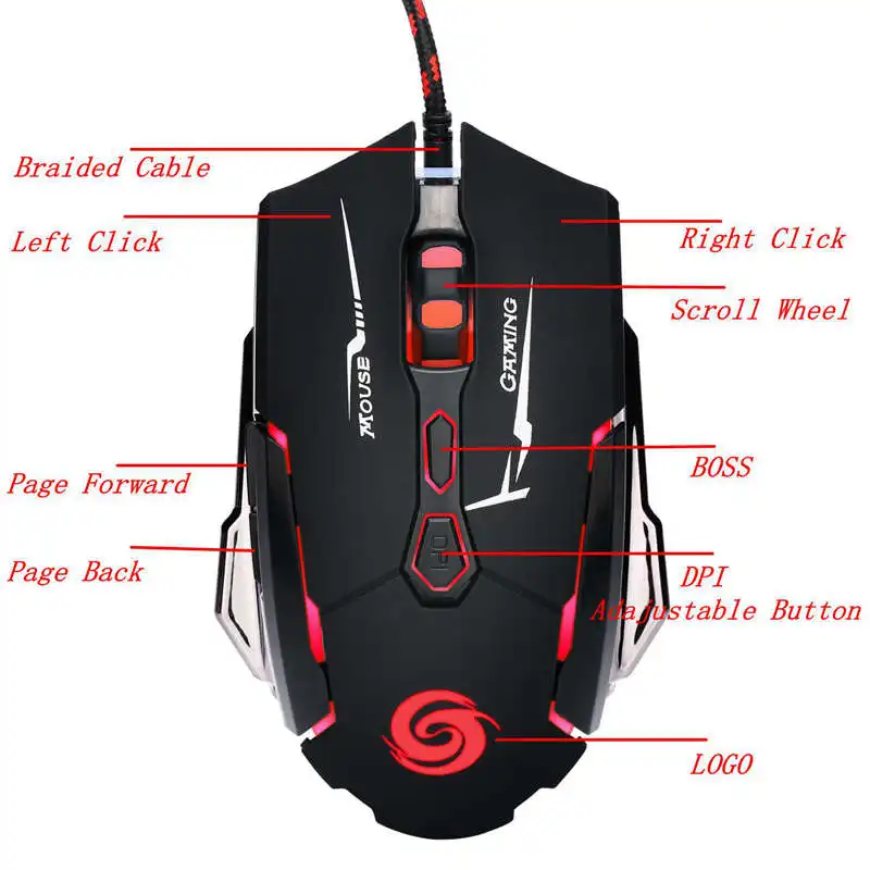 HOT-K1015 Usb Wired Mouse 7 Buttons 4 Colors Led 4000 Dpi Adjustable Optical Gaming Mouse Gamer Professional Gaming Mouse Mice W