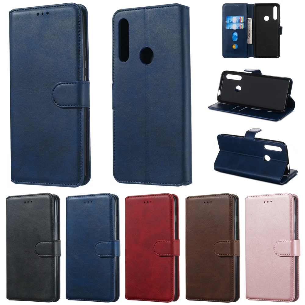 Кожаный чехол для huawei Y9 Prime 2019 Y5 Y6 Y7 в классическом стиле сплошной цвет флип