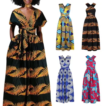 

Fadzeco 2019 African Ethnic Print Dress For Women Backless Maxi Dress Slit Fashion Robe Slim Dress Dashiki African Clothes