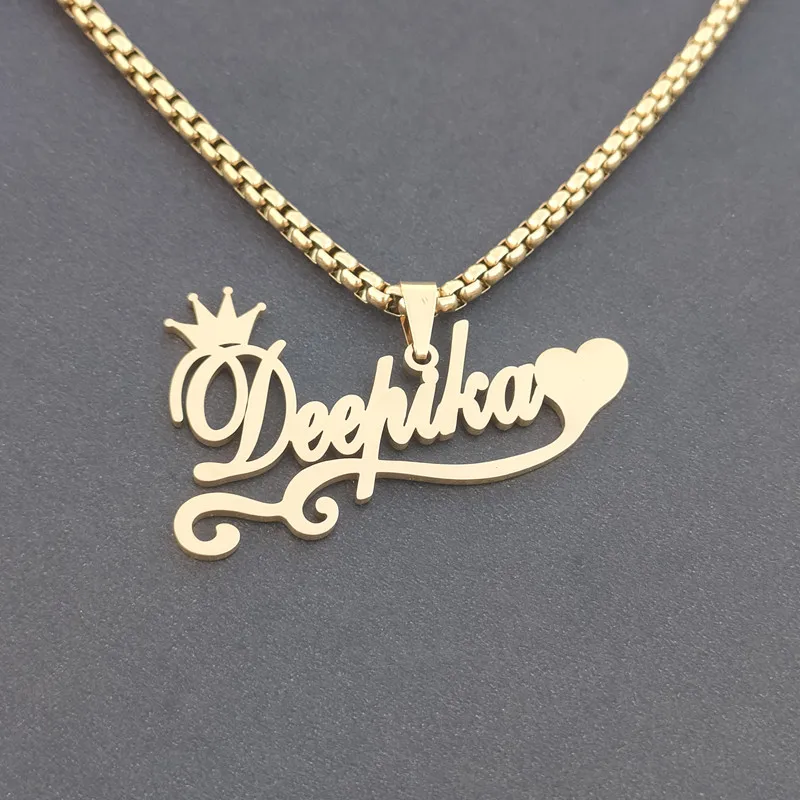 

Cute Heart Name Necklace Stainless Steel Jewelry For Women Vegeta Custom Crown Letter Necklaces Choker Personalized Gifts