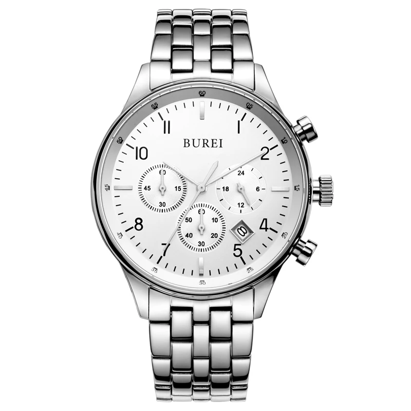 

BUREI 7006 Switzerland watches men luxury brand Men's Date Multifunction Chronograph Stainless Steel Sapphire Waterproof Watch