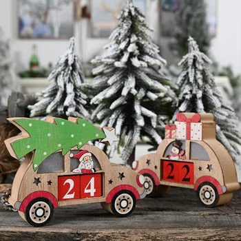 

New Creative Christmas Decorations Wooden Light Included Car Calendar Decoration Car Countdown for the Elderly