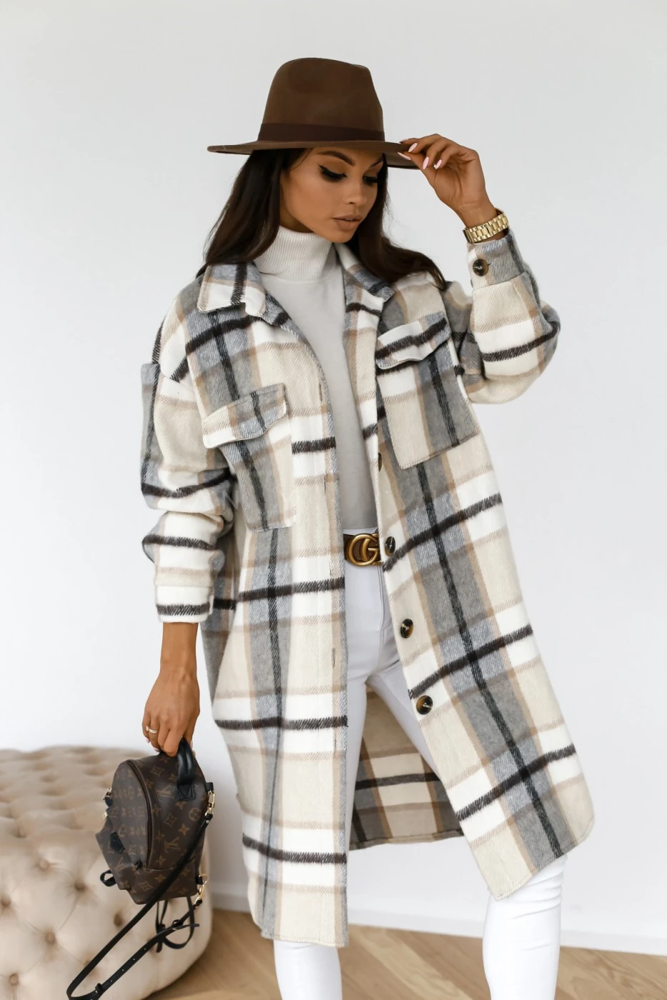 2022 Winter Checked Women Jacket Down Overcoat Warm Plaid Long Coat  Oversize Thick Woolen Blends Retro Female Casual Streetwear|Wool & Blends|  - AliExpress