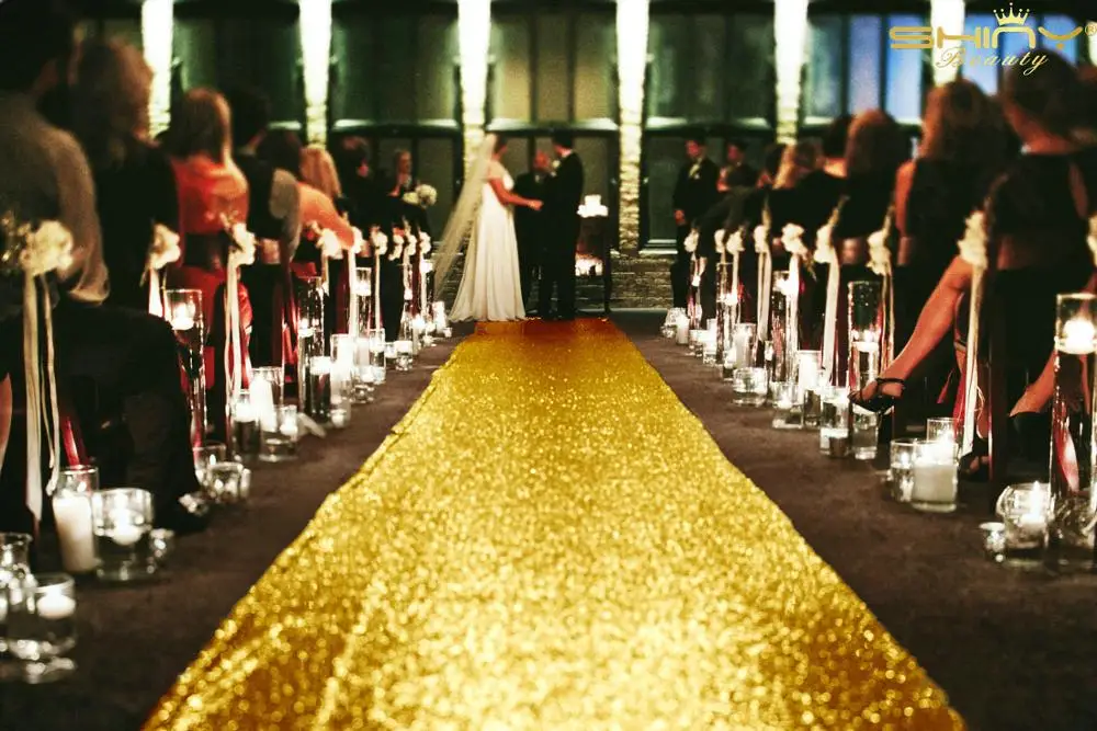 Shing розовый 3ftx15ft-свадьба прохода бегунок блеск блесток прохода бегунок для Свадебная церемония, вечеринка/Детская Вечеринка Decoration-M1025 - Цвет: Shiny Gold