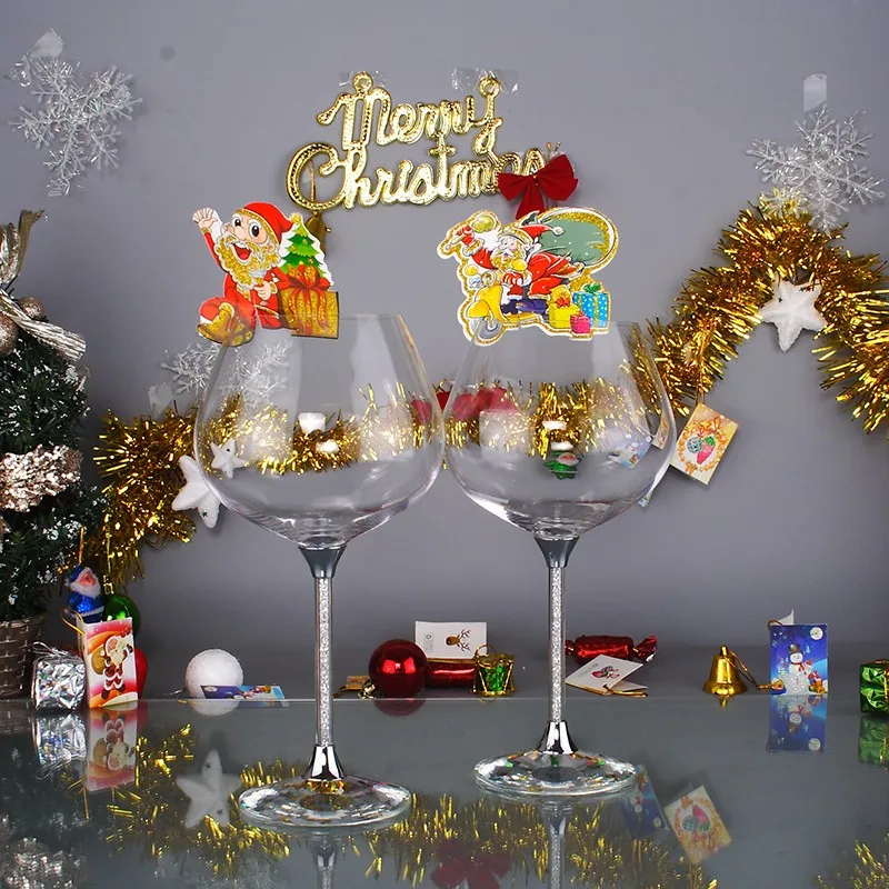 Рождественский Декор для дома, украшенные бокалы для вина, хрустальные бокалы для вина, свадебные бокалы для вина, посуда для напитков, рождественский подарок