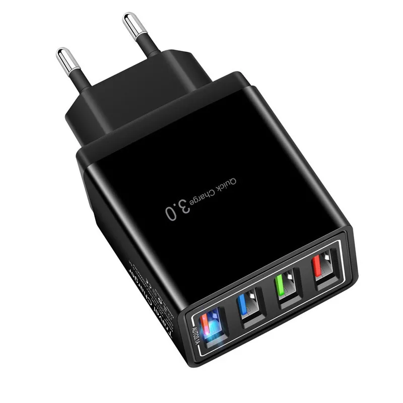 4 порта Быстрая зарядка 3,0 USB зарядное устройство Универсальная Быстрая зарядка ЕС США вилка адаптер питания для samsung S10 IPhone 11 планшет зарядка - Цвет: Черный
