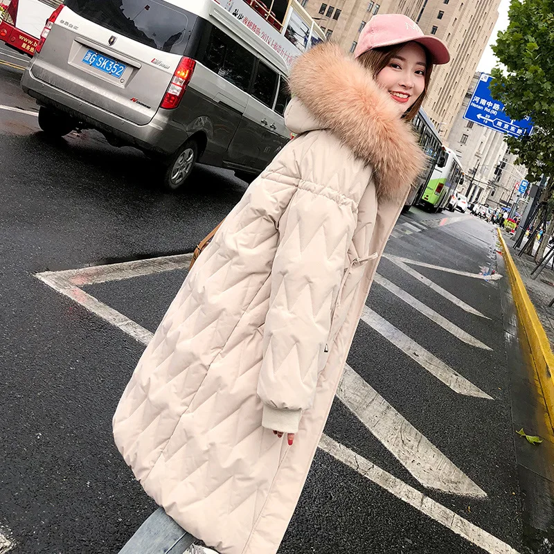 

Wave Mid-length Slim Fit with Fur Collar Long Sleeve 2018 Winter Cotton-padded Clothes/Cotton Coat Hooded Zipper