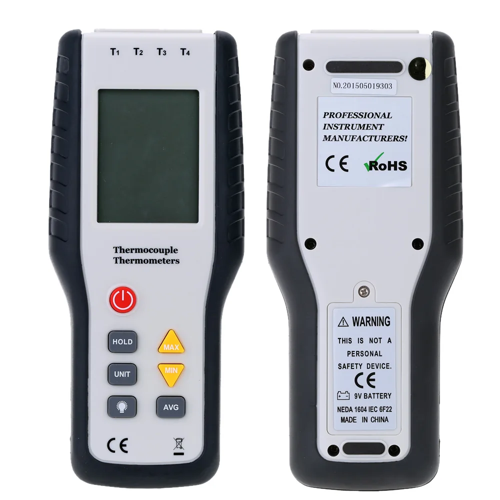 

Digital 4 Channel Thermometer Handheld Temperature Meter K Type Thermocouple Sensor for Industury -200~1372 C/-328~2501 F