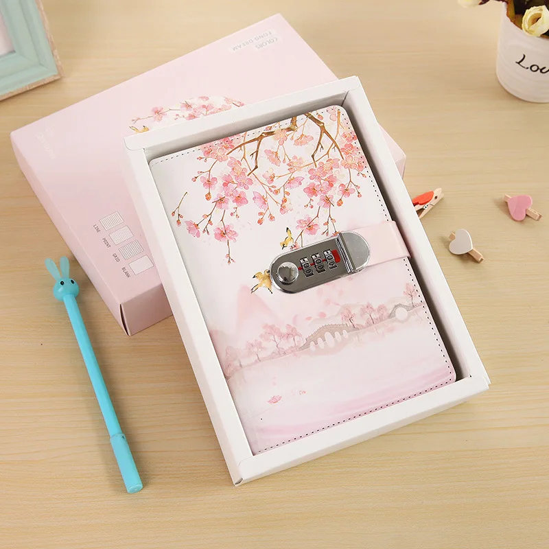 

Creative 32K Cover Lockable Notebook with Lock PU Leather Writing Pads Password Code Diary School Supplies Student Gift Korea