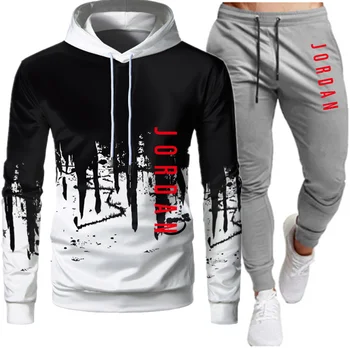 

White black men's hoodie suit fashion 2020 autumn brand casual sportswear men's suit sports two-piece sweater hoodie pants men's