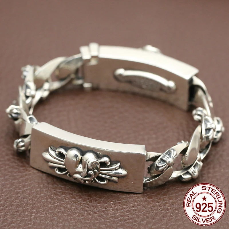 

100% S925 sterling silver bracelet personality sleek minimalist retro jewelry domineering heart-shaped cross flower shape gift