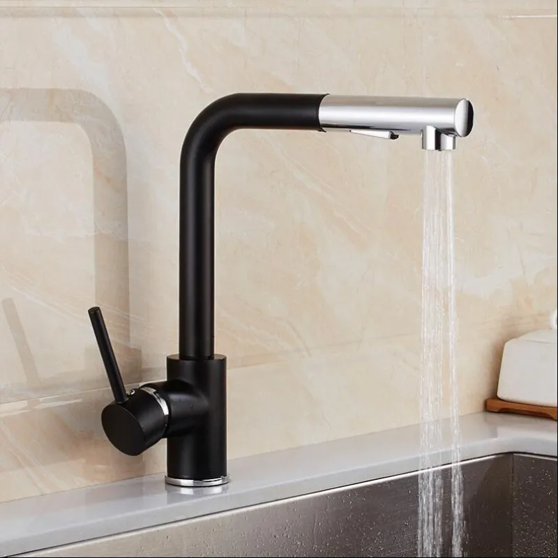 black and chrome Vidric Kitchen Faucet Nickel finished Crane brass kitchen sink pull out kitchen faucet,Sink tap mixer with pull out shower head - Цвет: black and chrome