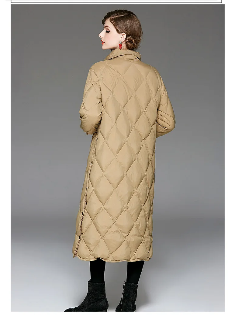 WOMEN'S down Jacket New Style Mid-length Europe And America Fashion Large Size Thick Fold-down Collar ya rong fu Coat