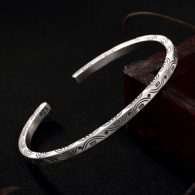 

One Deer Silver S925 Fine Silver Retro Matte Personality Pattern Women's-Bracelet Versatile Adjustable Bracelet