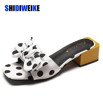

2020 sweet bow cute polka dot Fashion women Shoes leisure Square heel Summer ins chic date Sandals Shoes Woman zapatos de mujer