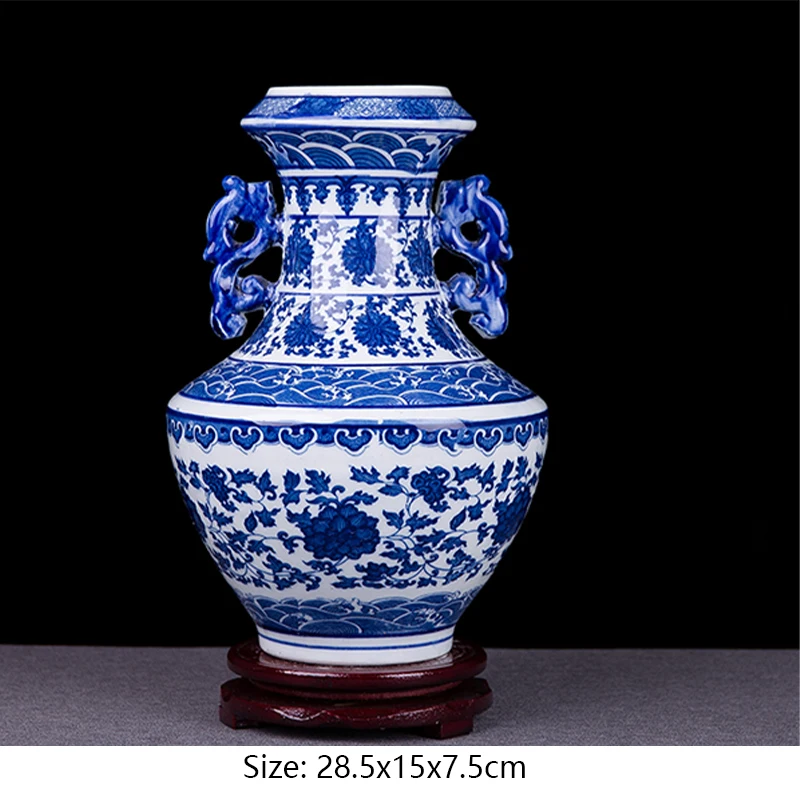 G 28x15x7cm 1 x Цзиндэчжэнь керамические вазы китайский бинауральная ваза дракон синий и белый жариньер для дома гостиной офиса - Цвет: G 28x15x7cm