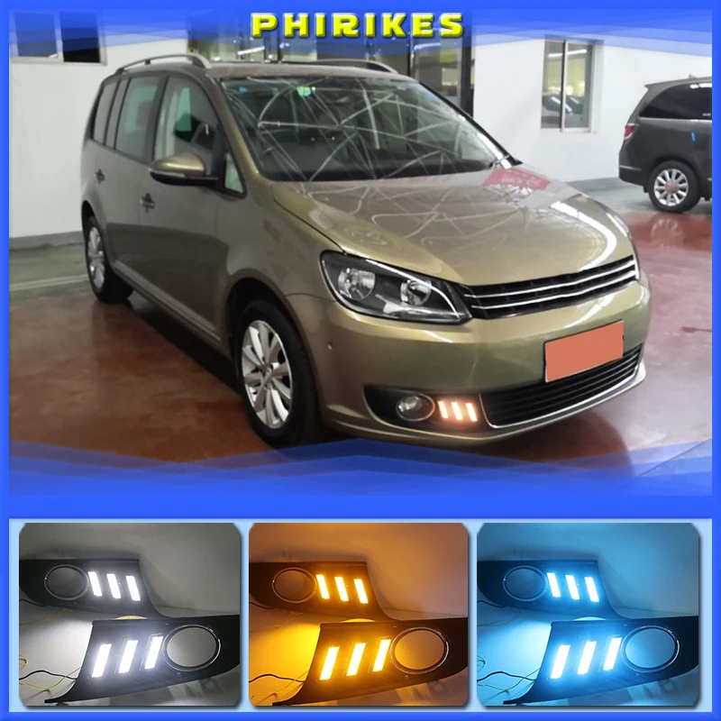 

Для Volkswagen vw Touran 2011-2015 с динамическим движущимся желтым сигналом поворота и синим ночным свесветильник светодиодный ные дневные ходовые огсветильник