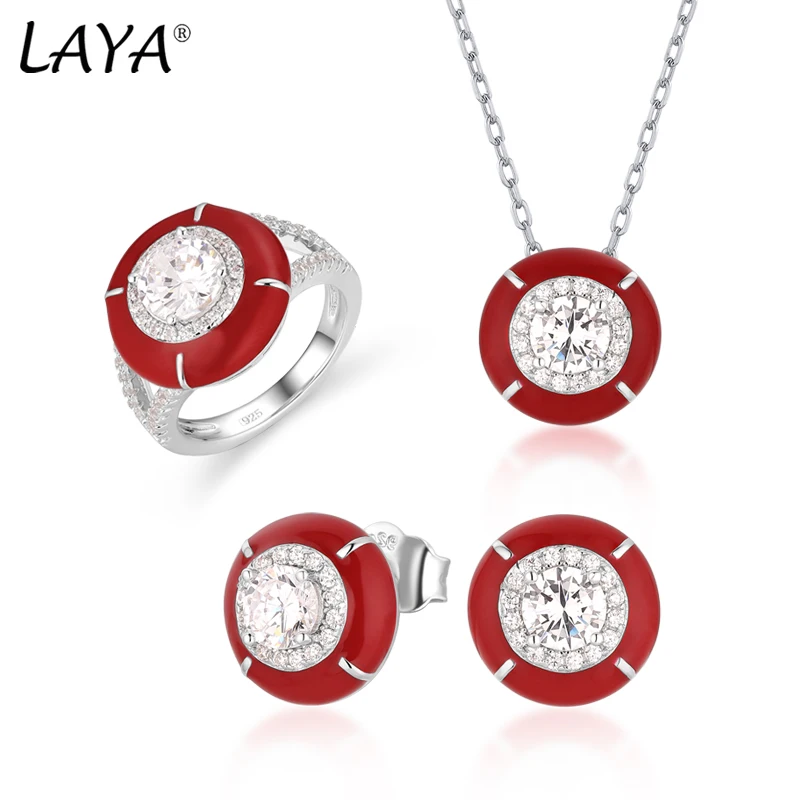 LAYA 100%  목걸이 귀걸이 반지 여성을위한 복고풍 스타일 빛나는 지르콘 ..