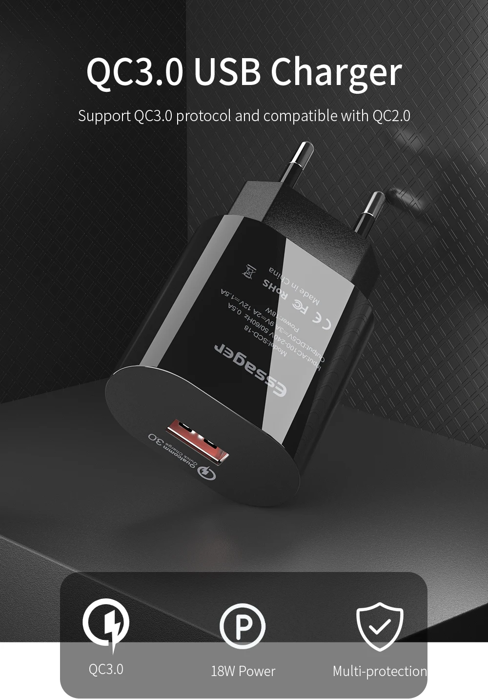 Essager Quick Charge 3,0 USB зарядное устройство QC3.0 QC Быстрая зарядка ЕС вилка адаптер настенный мобильный телефон зарядное устройство для iPhone samsung Xiaomi