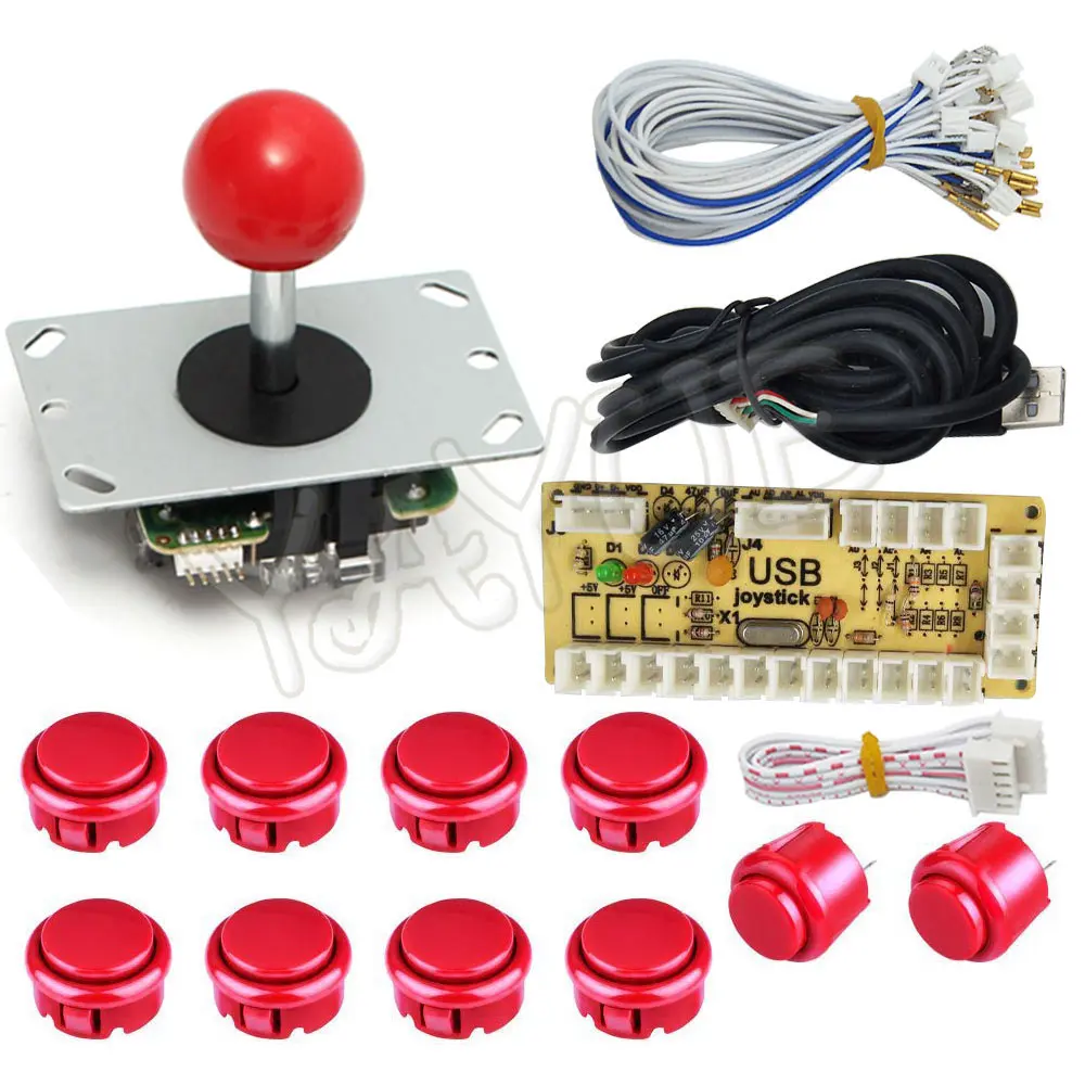 DIY аркадный джойстик ручка комплект 5 pin джойстик аркадная Sanwa Кнопка Нулевая задержка USB плата с проводами для ПК Джойстик пластина - Цвет: Red