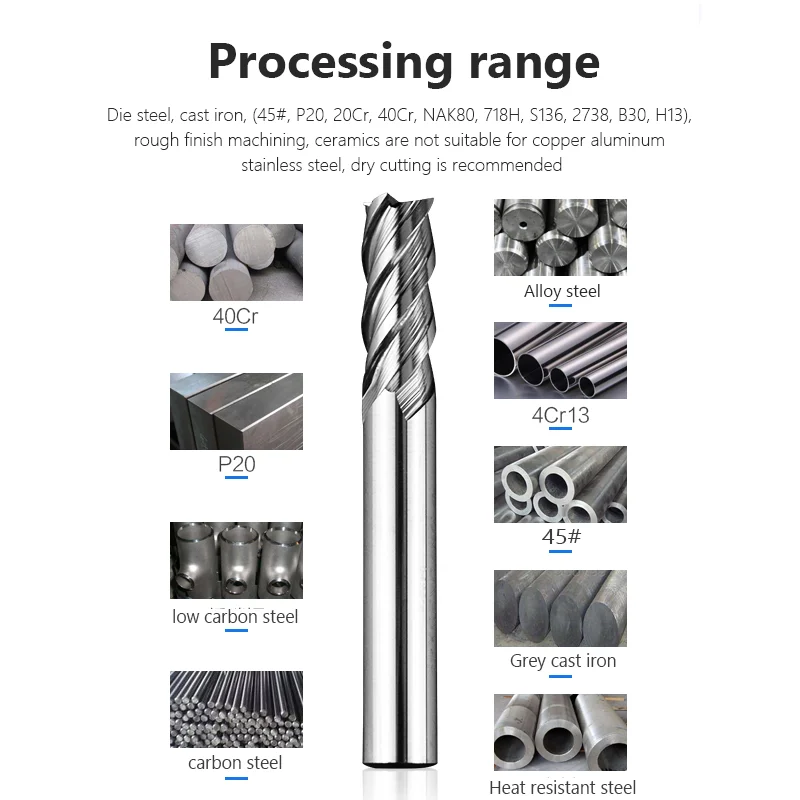 HRC75 Solid Cermet Milling Cutter Cerame Ceramal Metal Ceramic End Mill CNC Flat-bottomed Super Hard Uncoated High-hardness 10mm pipe bender