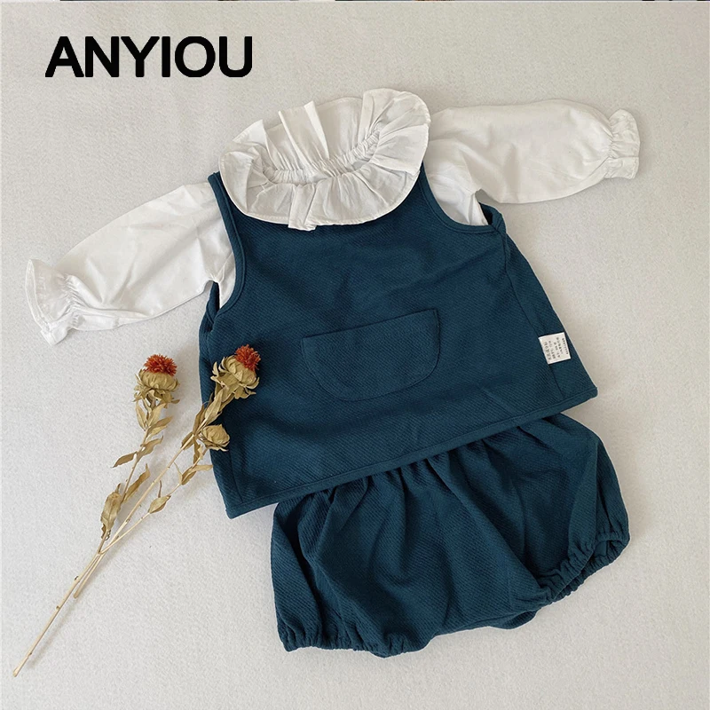 

Girls Clothing INS Autumn and Winter New Korean Same Paragraph Baby Western Style Vest Bread Pants Two-piece Baby Climbing Suit