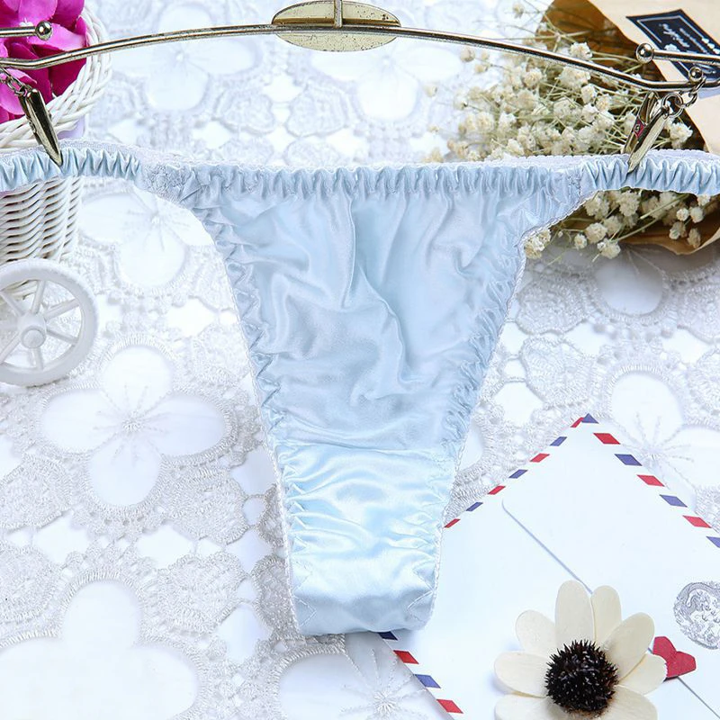 100% Mulberry Silk T-Back Panties Sexy Low-Waist Thongs Ladies Smooth Soft Breathable Underwear Trendy Pure Color Briefs