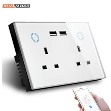 Wi-Fi умная USB настенная розетка Великобритания электрическая розетка 15A сенсорный выключатель питания беспроводной домашний комплект зарядка работа с Alexa Google Home