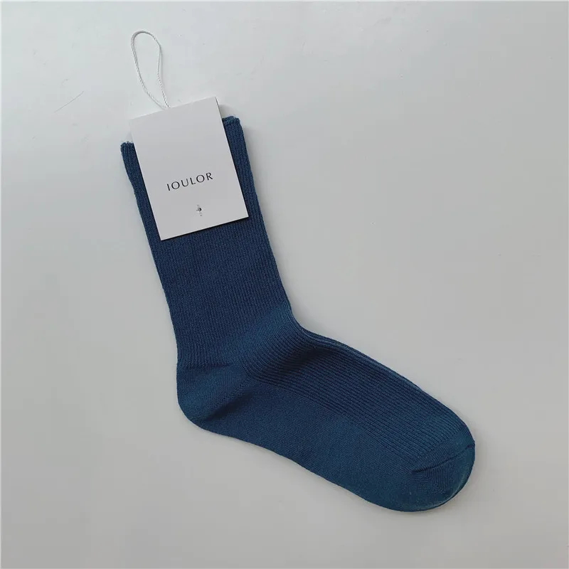 deep blue SP& CITY Harajuku, простые однотонные женские теплые носки, женские зимние толстые мягкие хлопковые носки, сохраняющие тепло, полосатые короткие носки, женские носки - Цвет: deep blue