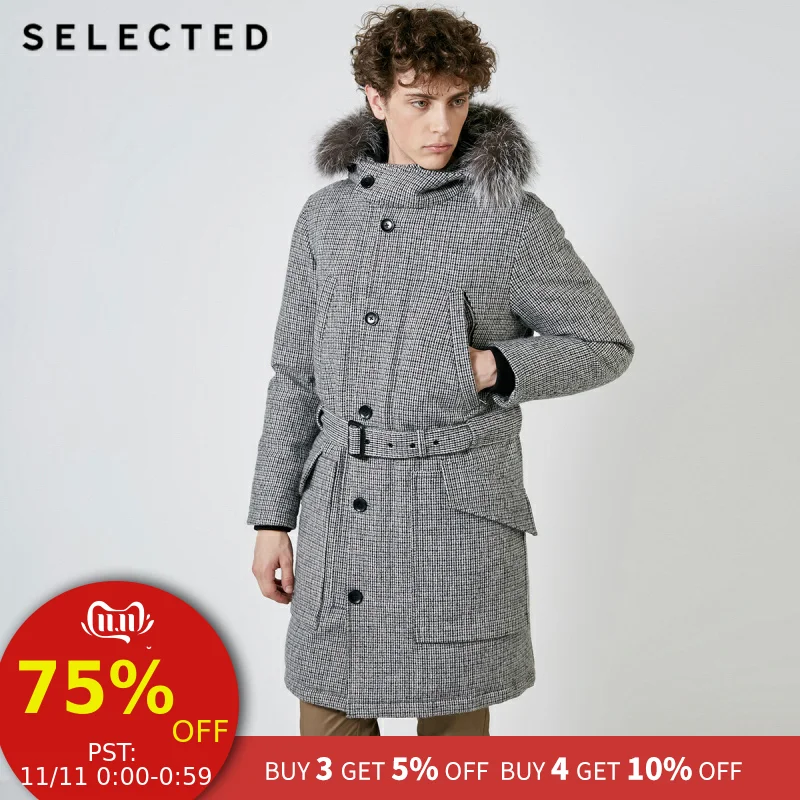 

SELECTED Men's Winter Fox Chequered Waterproof Down Jacket Long Warm Coat Male Clothes S | 418412590