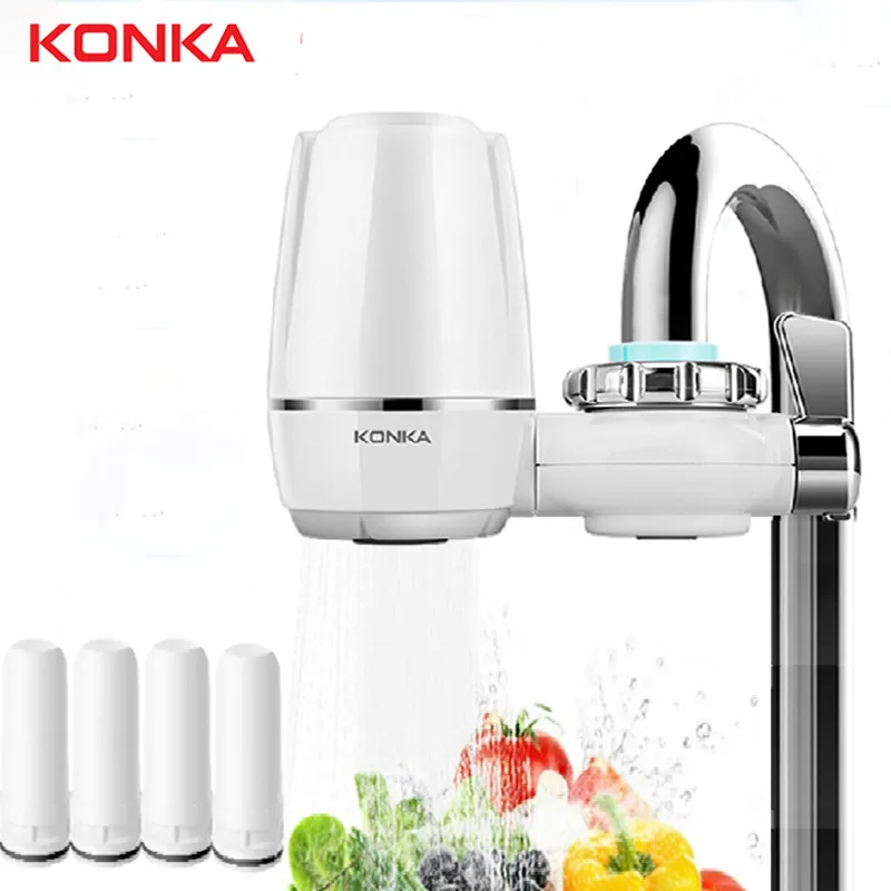 KONKA-purificador de agua para grifo de cocina, percolador de cerámica lavable, 4 cartuchos de filtro de repuesto, eliminación de bacterias