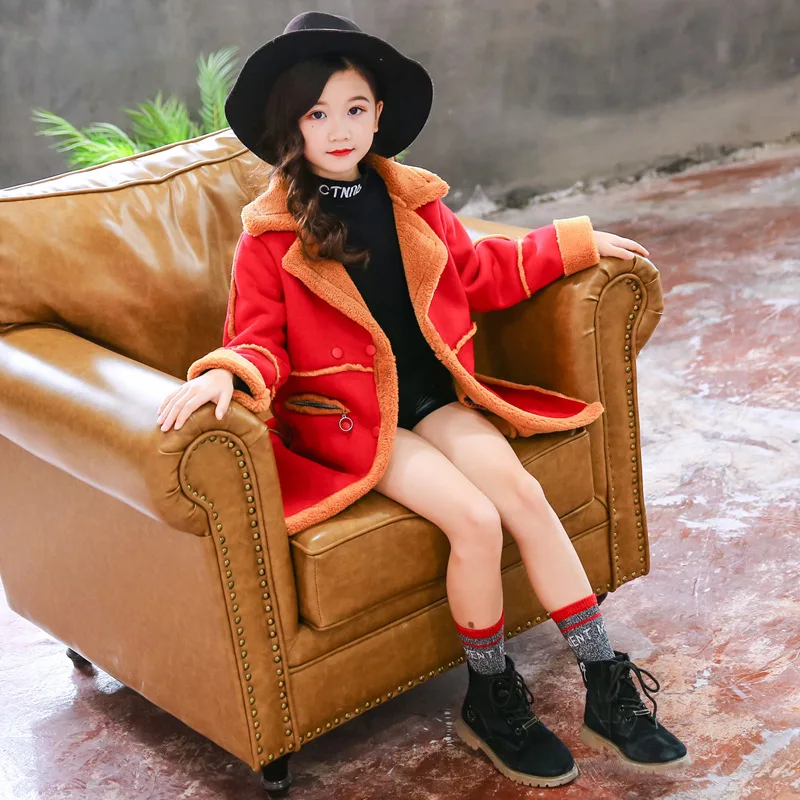 

Girls plus Velvet Jacket Autumn And Winter 2019 Korean-style Three-Color Suede Sheep Shearing Children Warm Overcoat