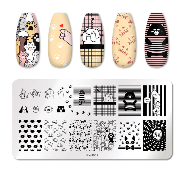 YOU Geometry Nail Stamping Plates Lines Animal Fruits Theme Template Plate Mold Nail Art Stencil Tools